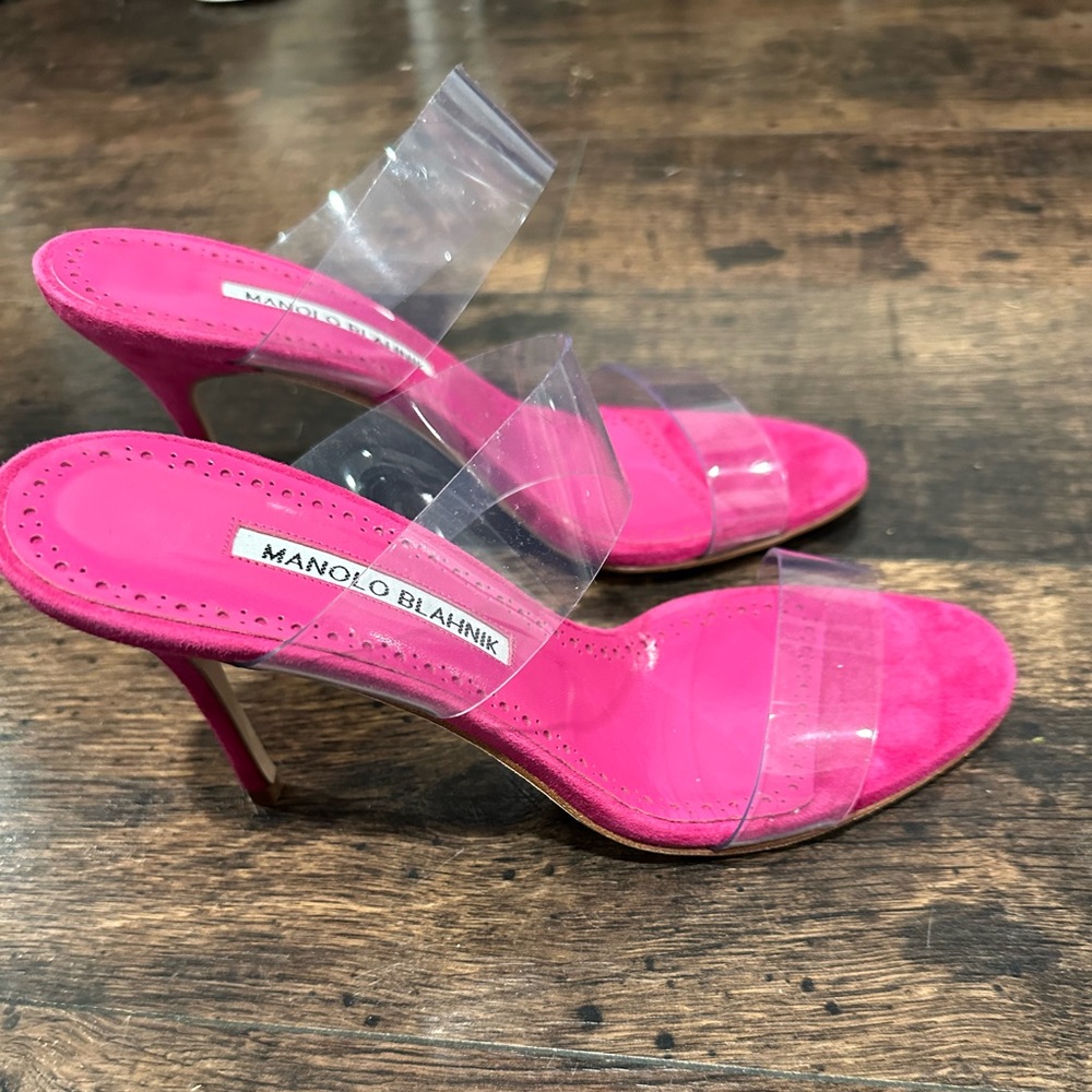 Pink Manolo Blahnik Mules - 3.5 inch stiletto heel